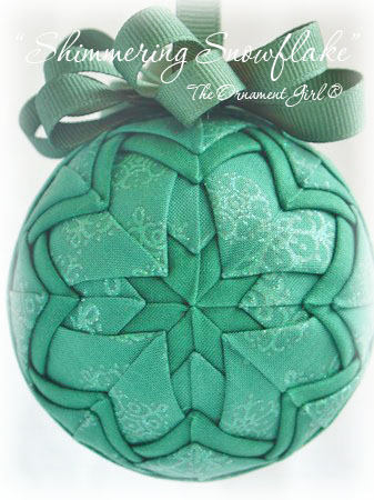 Green Shimmering Snowflake Ornament Front View
